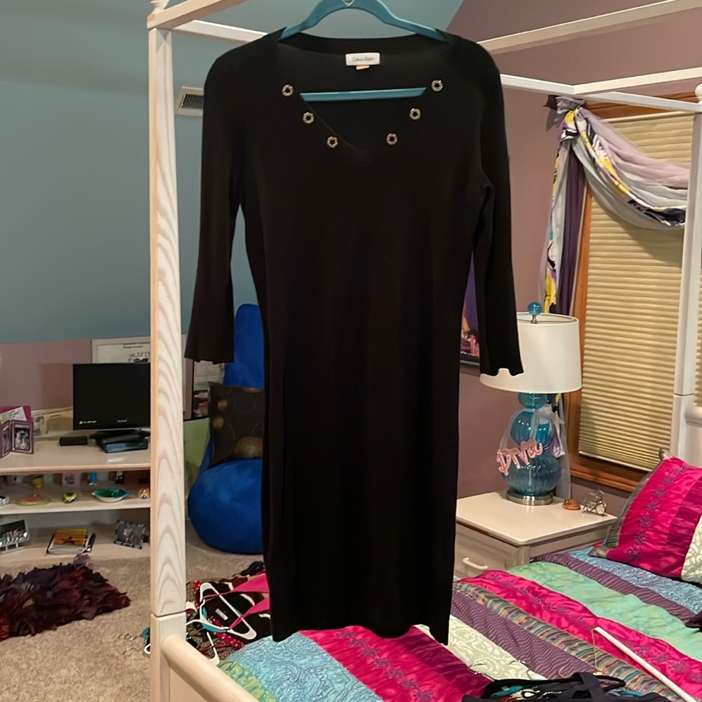 CALVIN KLEIN black sweater dress, size small